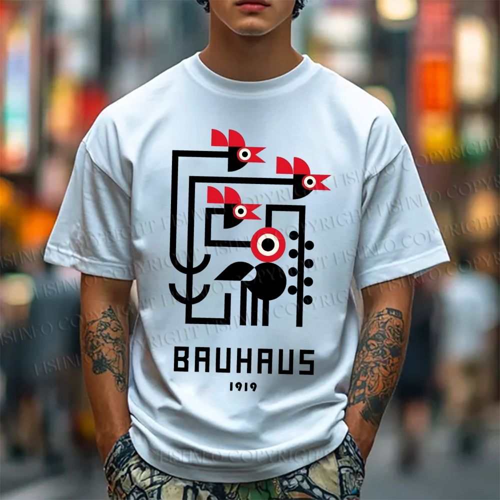 Unisex Classic Cotton Bauhaus Geometric Bird Printed T-shirt