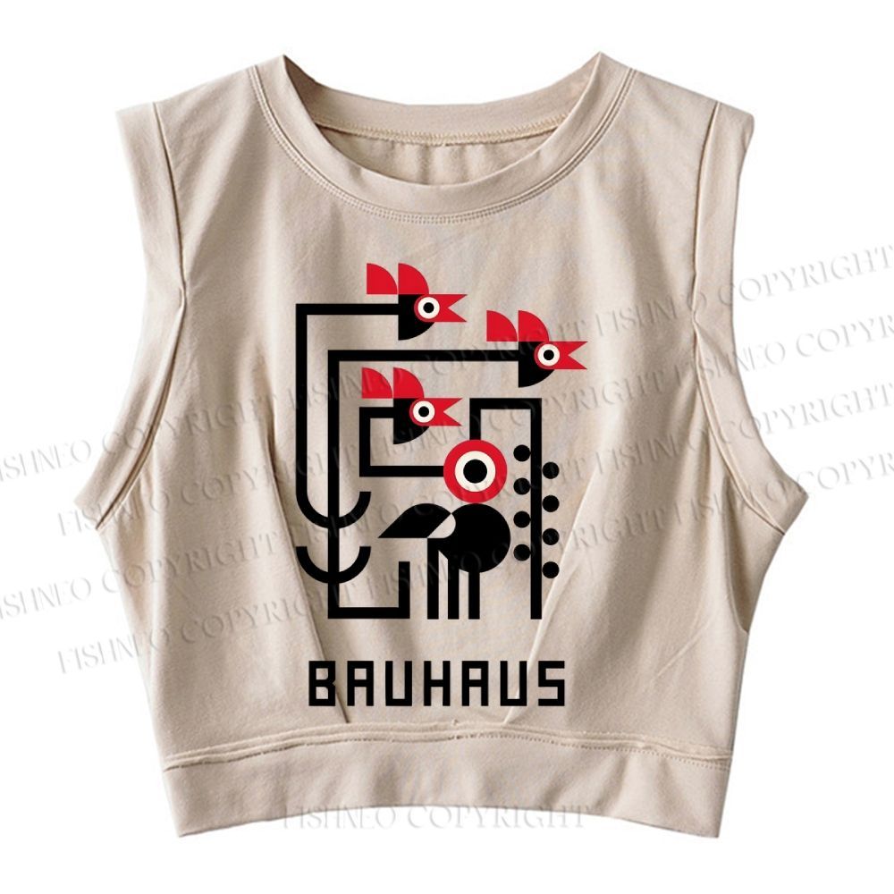 Sleeveless Crop Bauhaus Geometric Bird Printed Tops