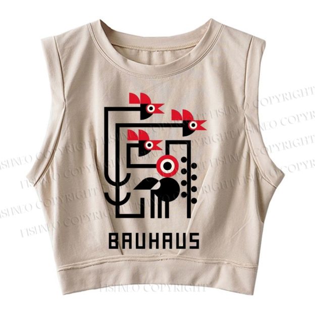 Sleeveless Crop Bauhaus Geometric Bird Printed Tops