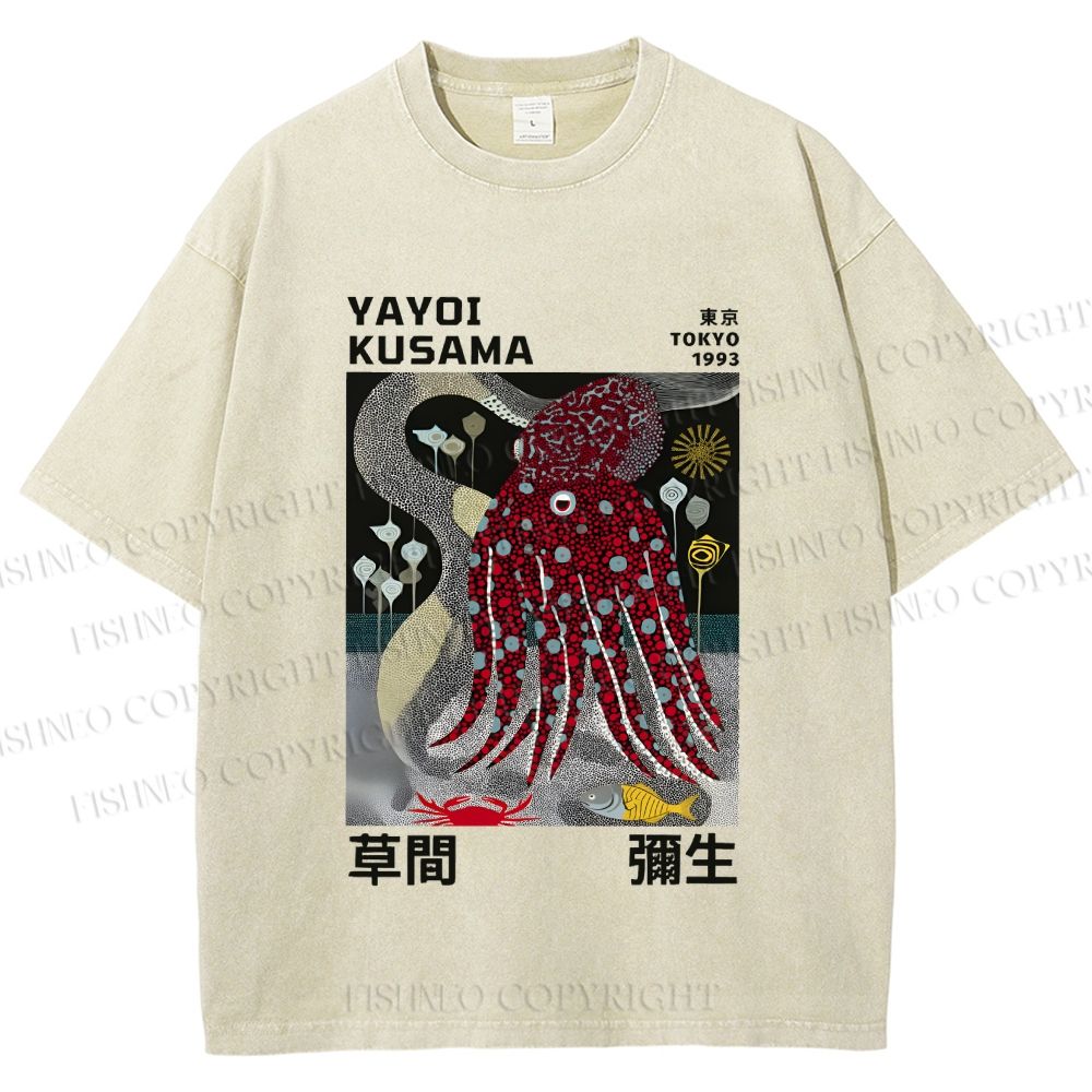 Unisex Yayoi Kusama Octopus Printed Washed Tee