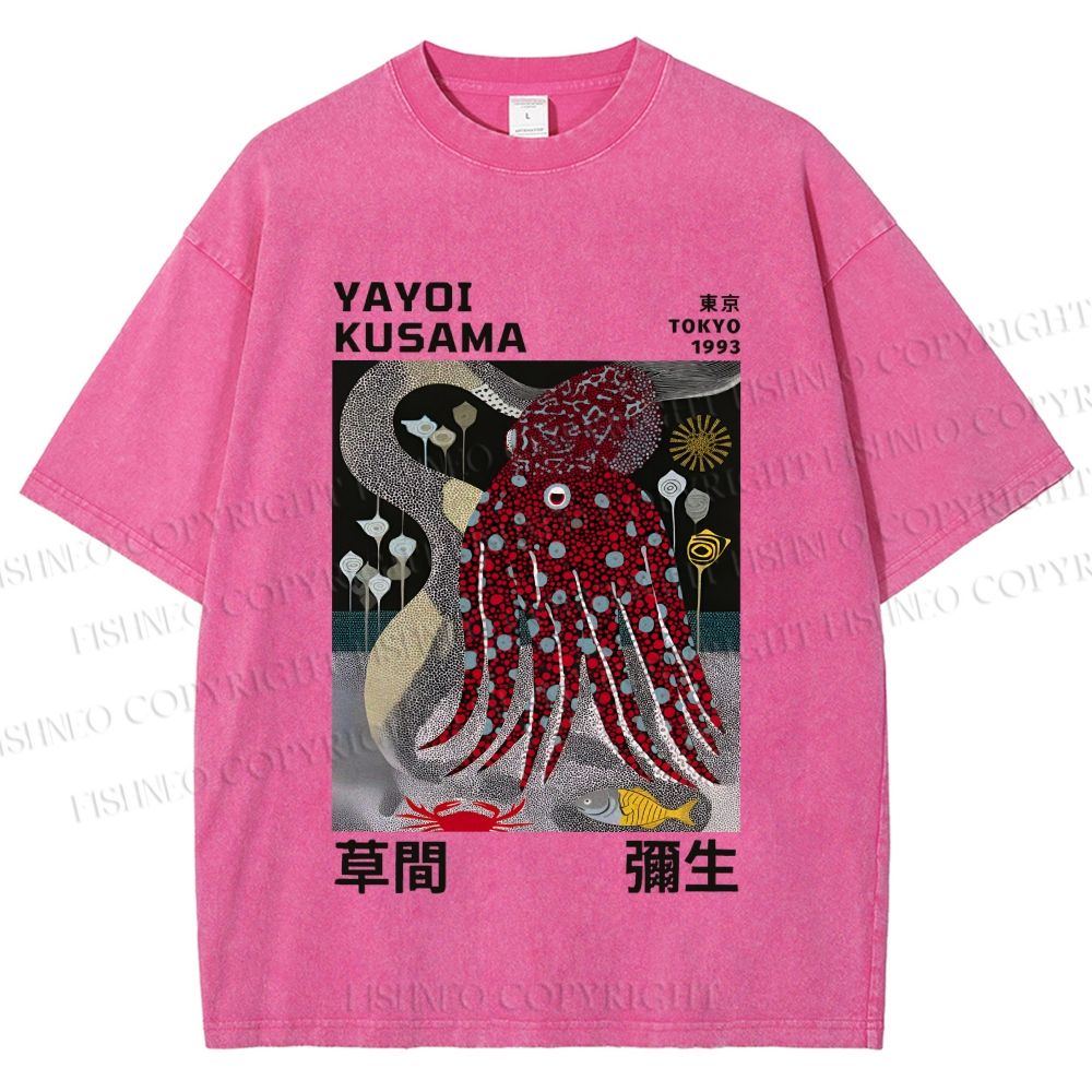 Unisex Yayoi Kusama Octopus Printed Washed Tee