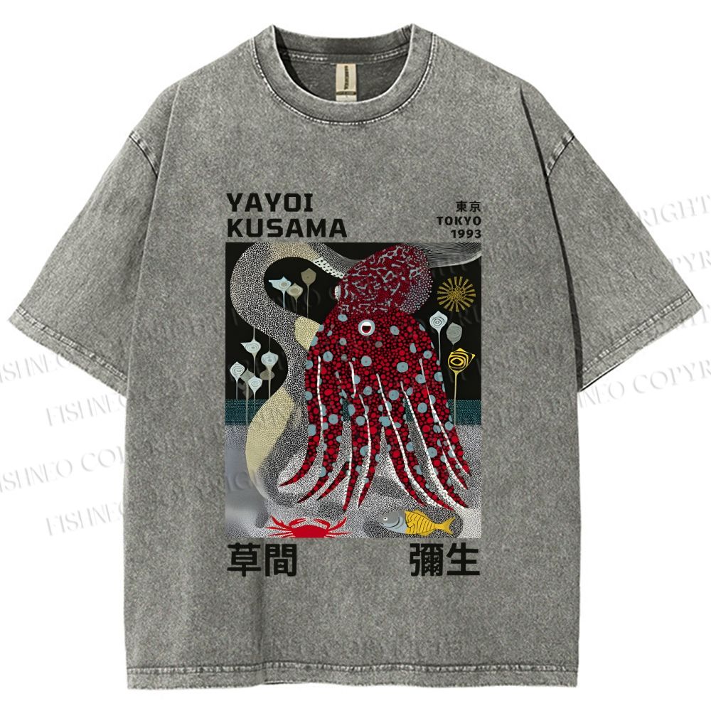 Unisex Yayoi Kusama Octopus Printed Washed Tee