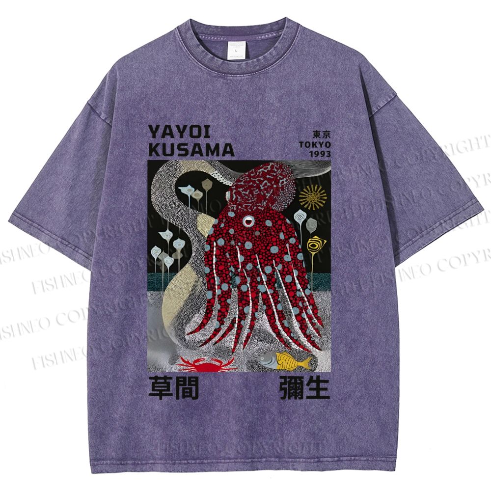 Unisex Yayoi Kusama Octopus Printed Washed Tee