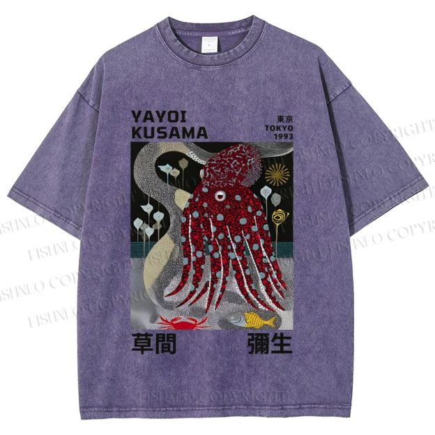Unisex Yayoi Kusama Octopus Printed Washed Tee