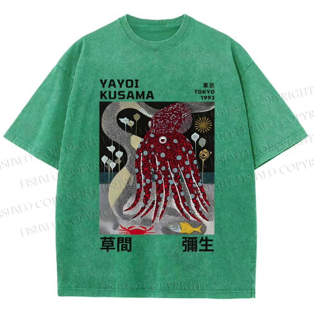Unisex Yayoi Kusama Octopus Printed Washed Tee