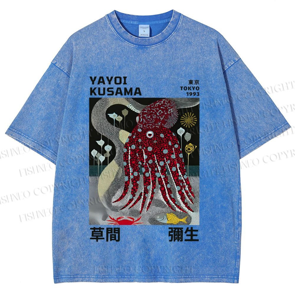 Unisex Yayoi Kusama Octopus Printed Washed Tee