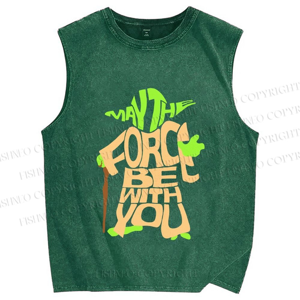 Unisex Star Wars Yoda May the Force Be With You Printed Washed Tank Top