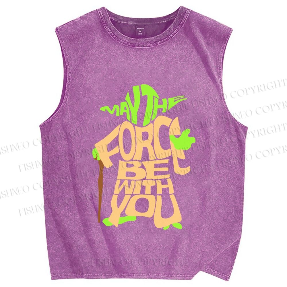 Unisex Star Wars Yoda May the Force Be With You Printed Washed Tank Top