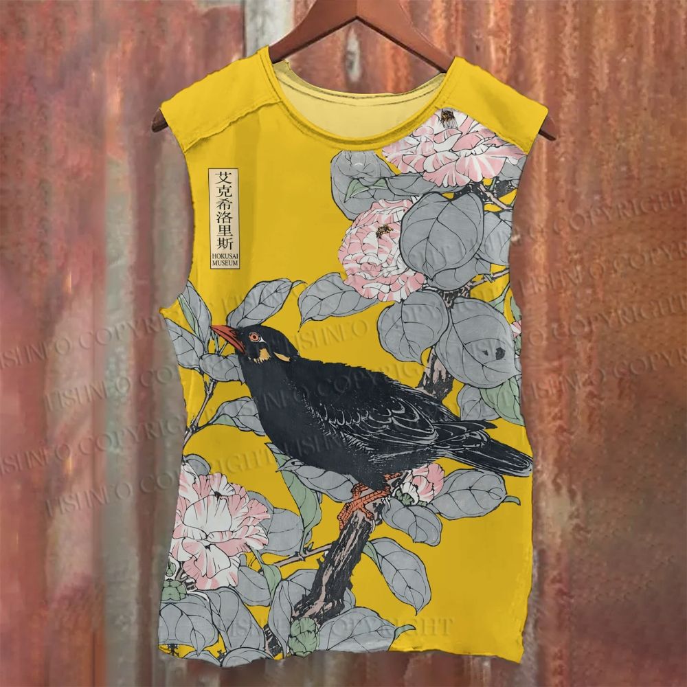 Unisex Casual Vintage Bird in Flowers Printed Tank Top