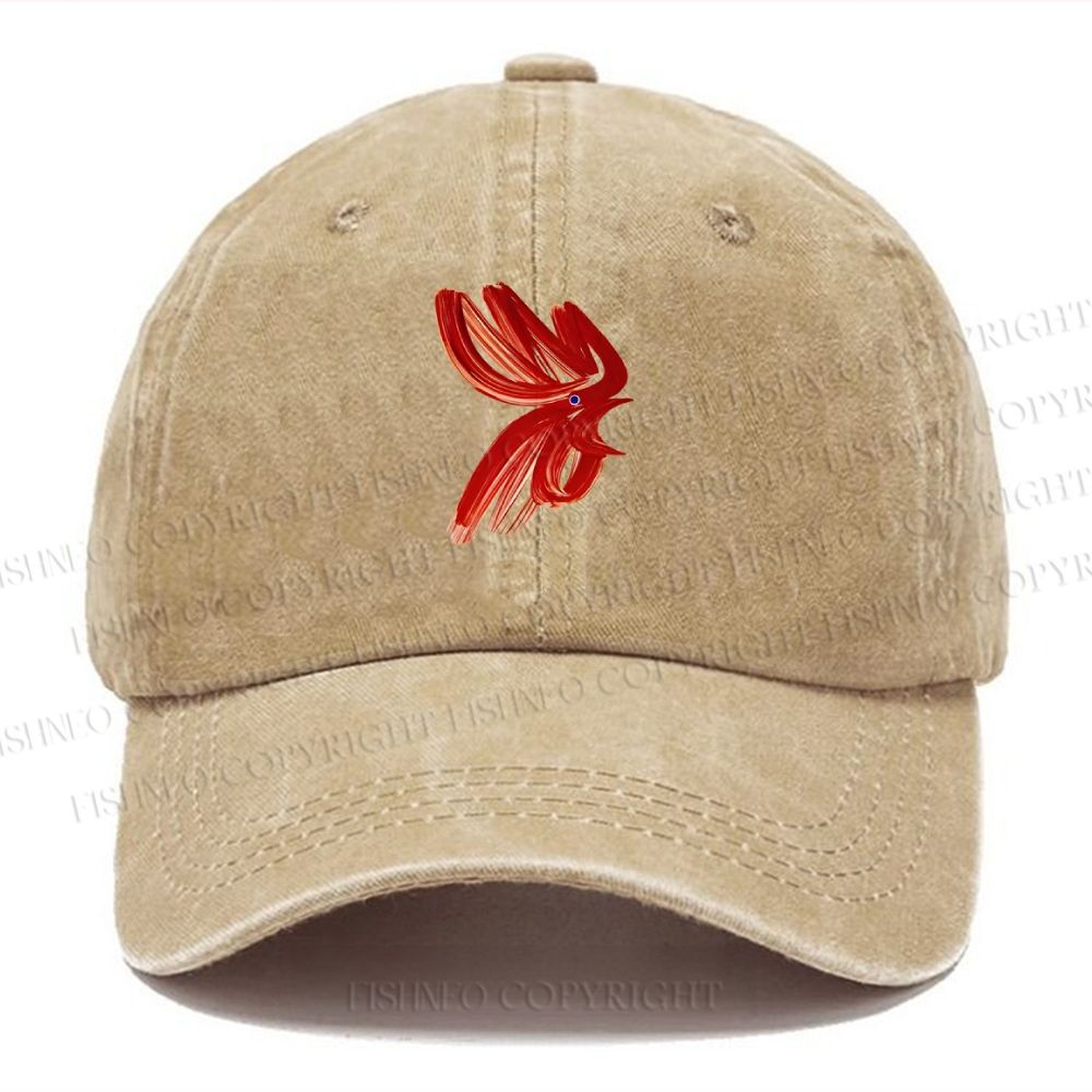 Unisex Vintage Calligraphy Art Chicken Printed Casual Washed Cap