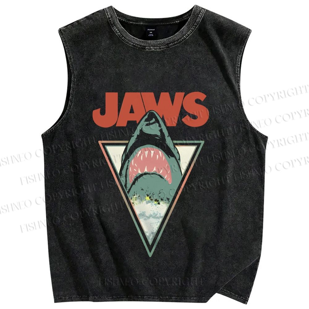 Unisex Shark Jaws Printed Washed Tank Top