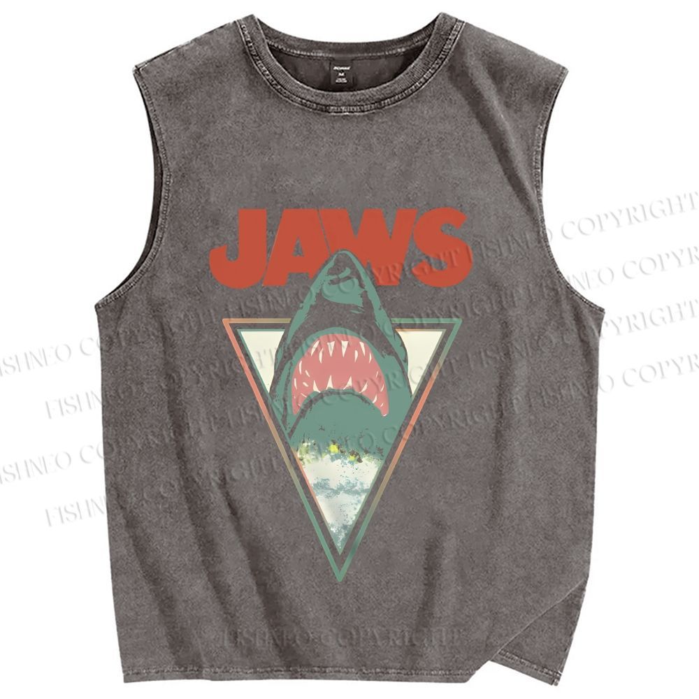 Unisex Shark Jaws Printed Washed Tank Top