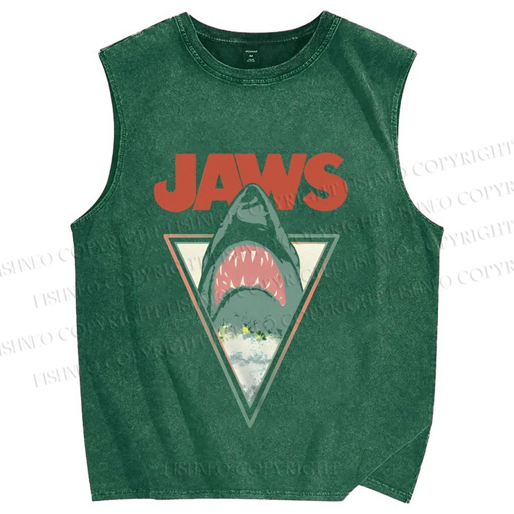 Unisex Shark Jaws Printed Washed Tank Top