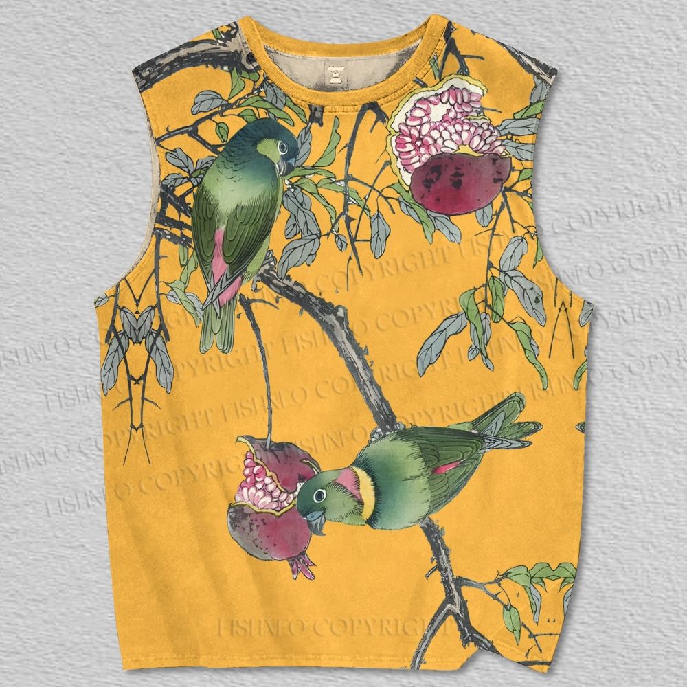 Unisex Vintage Bird in Tree Printed Tank Top