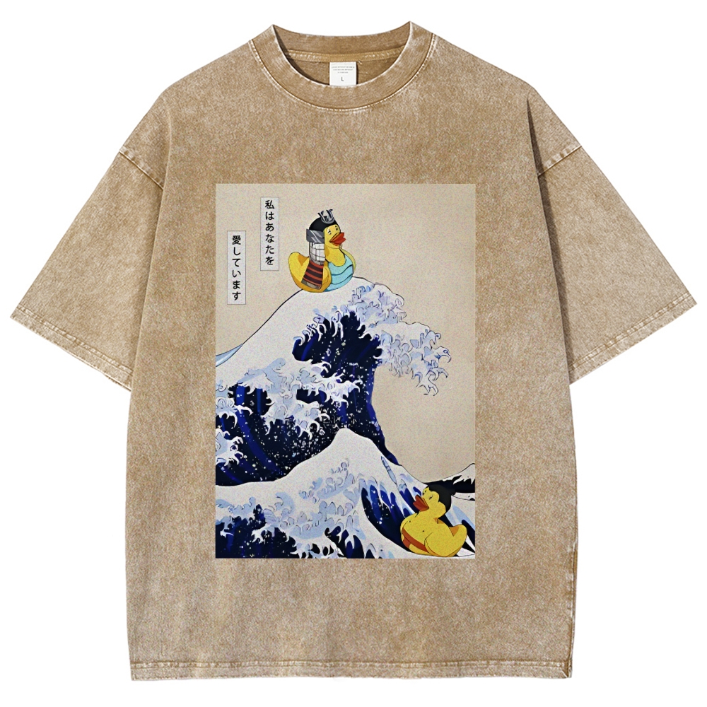 Samurai Duck And Sumo Duck Washed T-Shirt