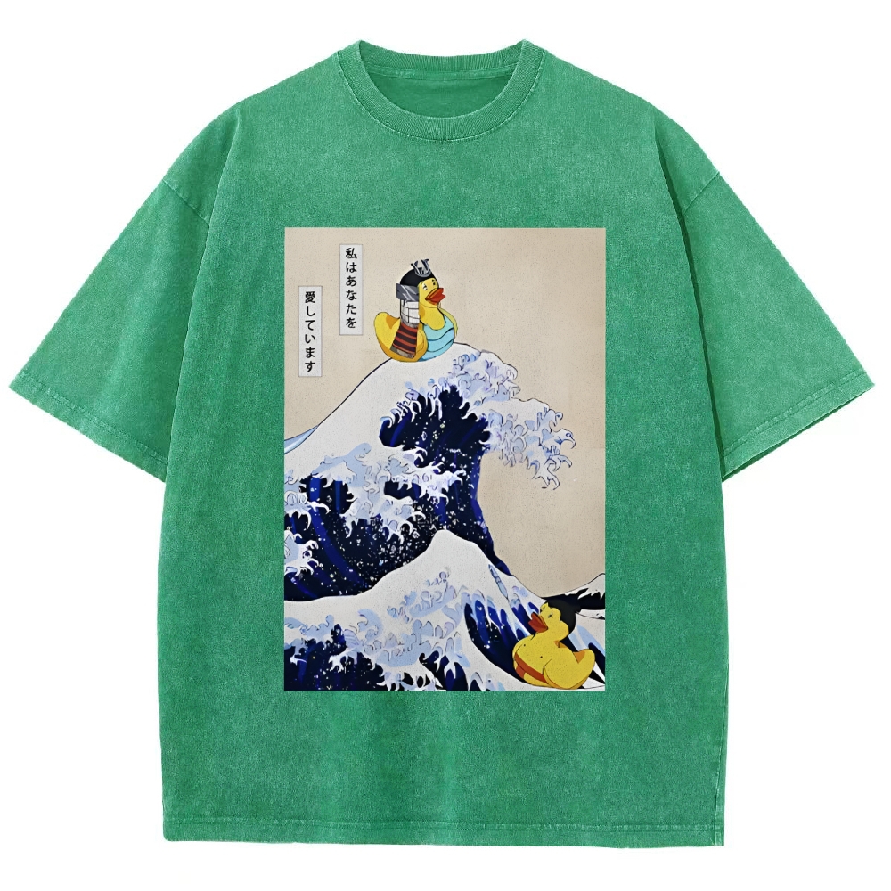 Samurai Duck And Sumo Duck Washed T-Shirt