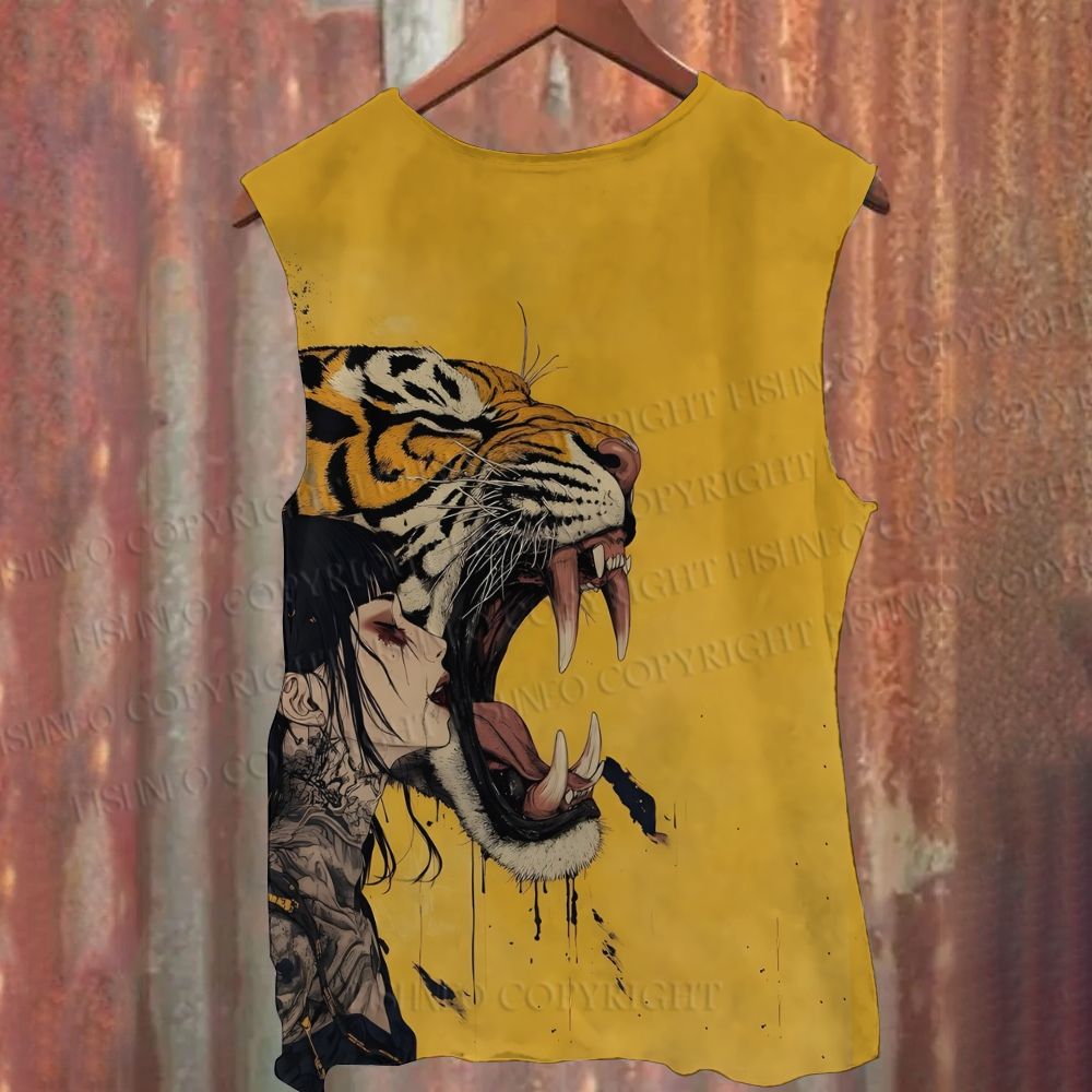 Unisex Casual Tiger Face Woman Printed Tank Top