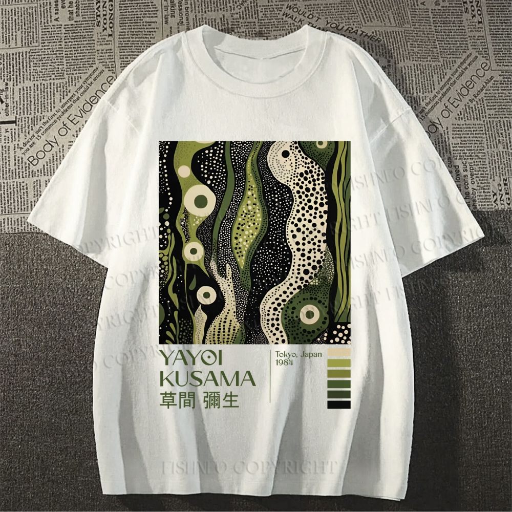 Unisex Classic Cotton Yayoi Kusama Green Wood Printed T-shirt
