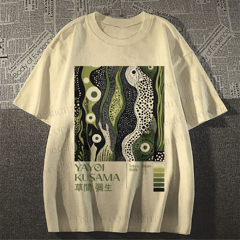 Unisex Classic Cotton Yayoi Kusama Green Wood Printed T-shirt