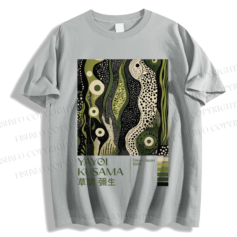 Unisex Classic Cotton Yayoi Kusama Green Wood Printed T-shirt