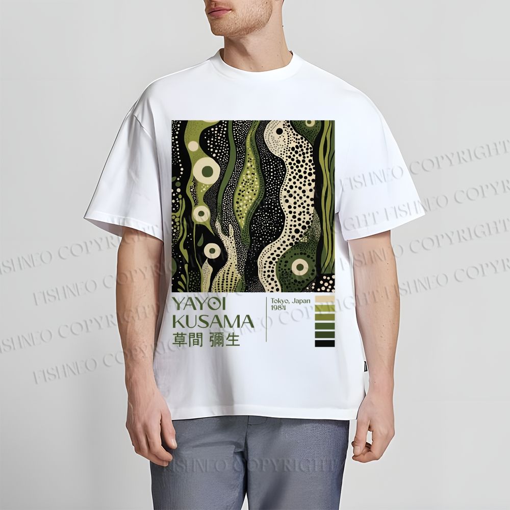 Unisex Classic Cotton Yayoi Kusama Green Wood Printed T-shirt