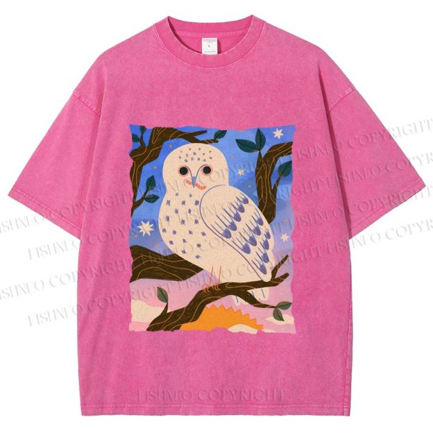 Unisex Owl at Night Printed Washed Tee