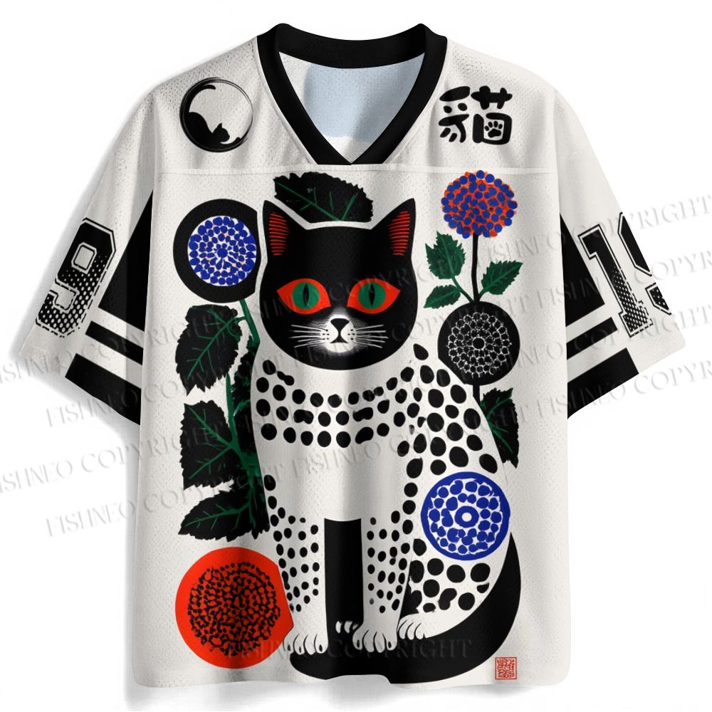 Vintage Polka Dot Cat Printed Jersey Shirts