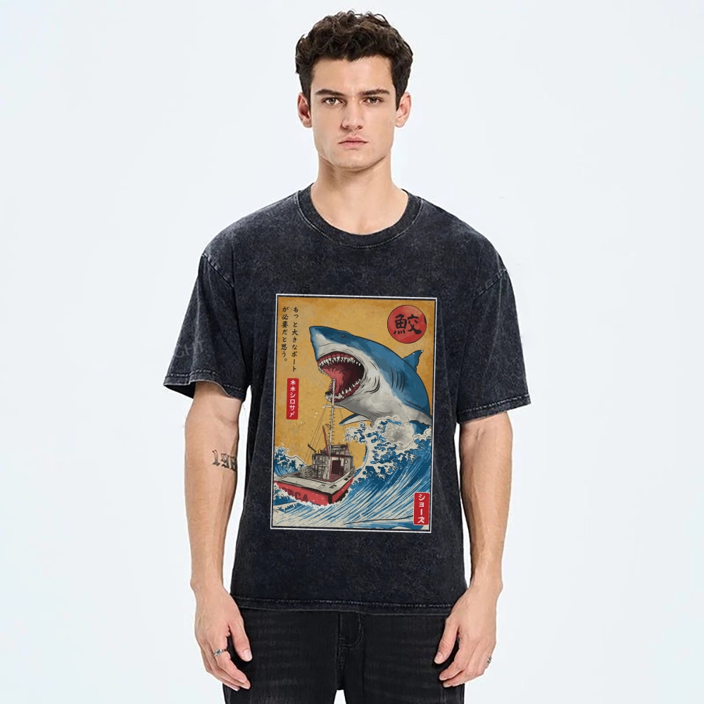 Ukiyoe Shark Japan Washed T-Shirt