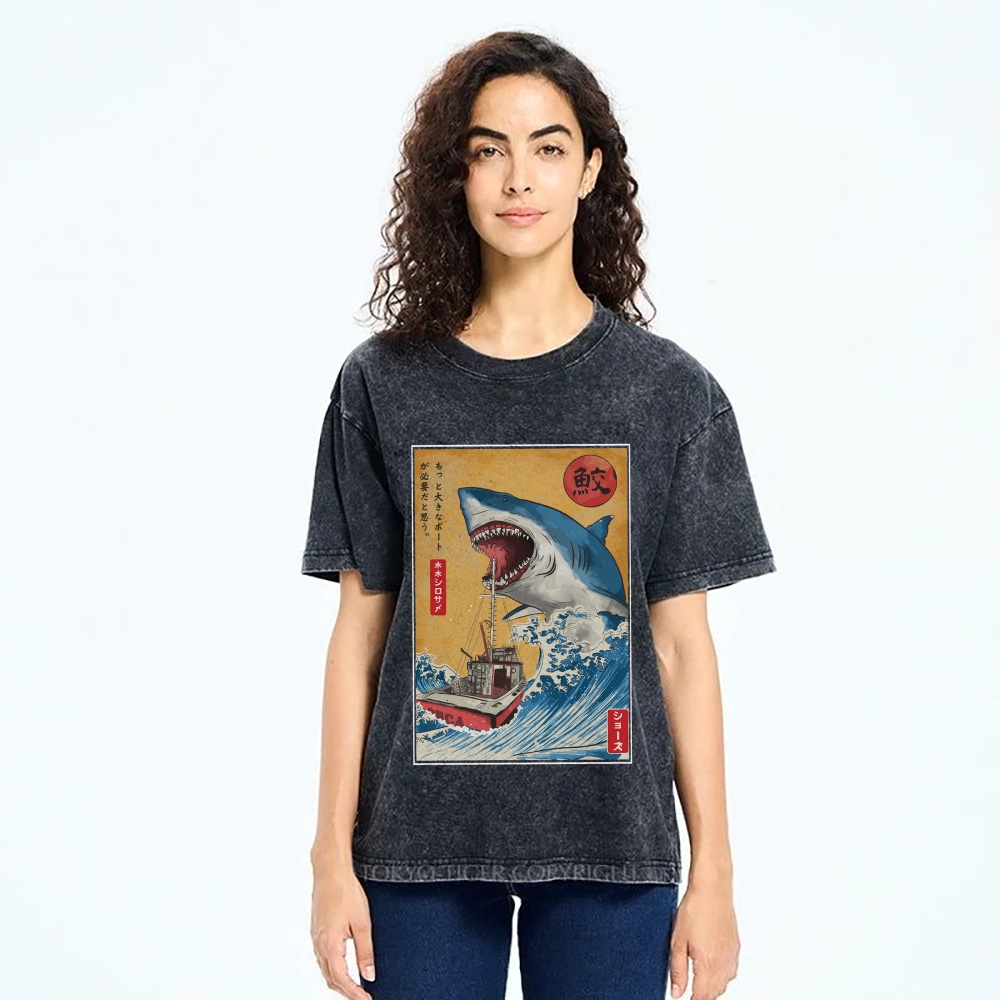 Ukiyoe Shark Japan Washed T-Shirt
