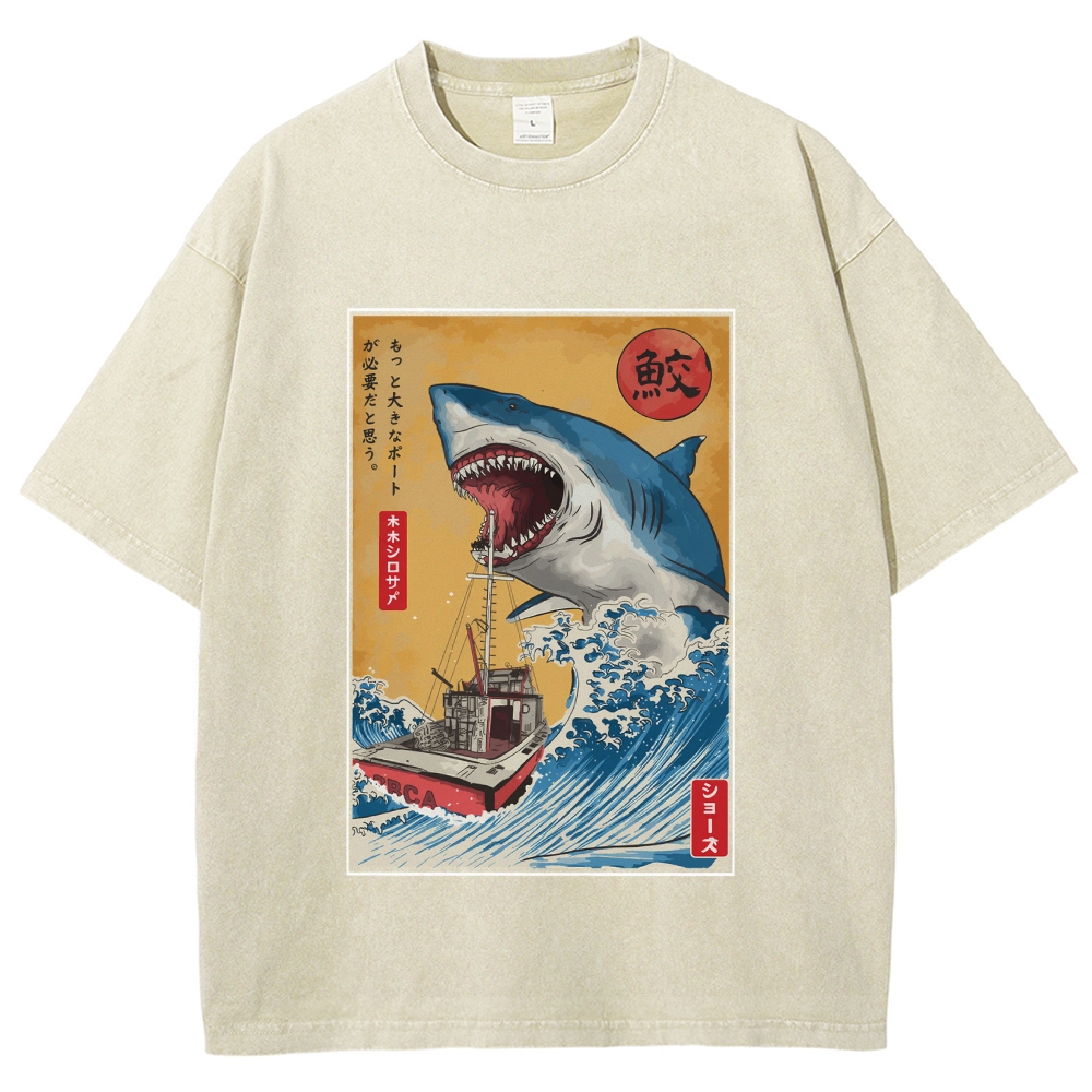 Ukiyoe Shark Japan Washed T-Shirt