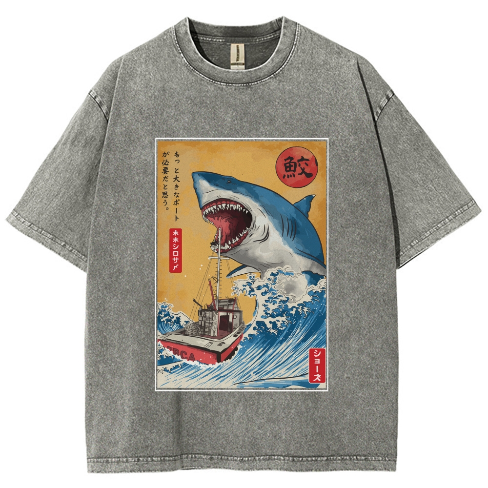 Ukiyoe Shark Japan Washed T-Shirt