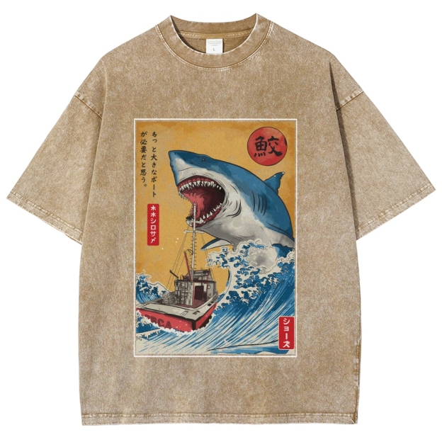 Ukiyoe Shark Japan Washed T-Shirt