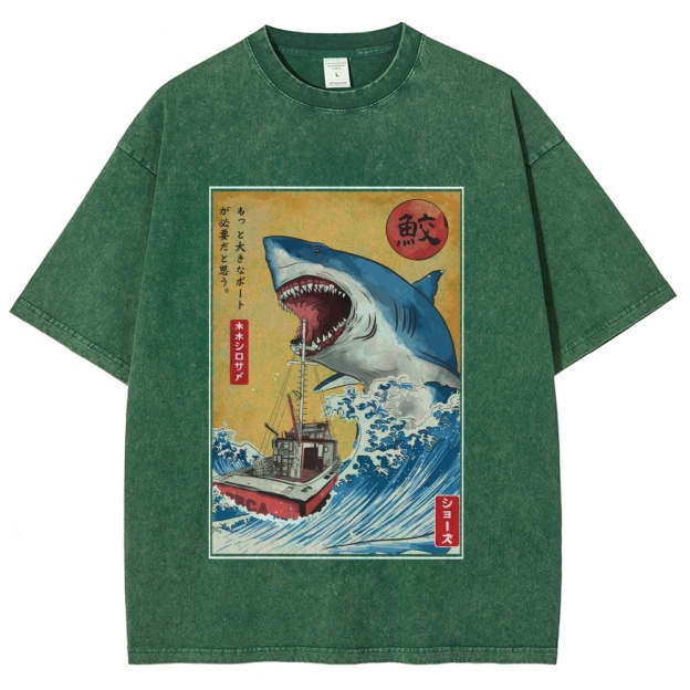 Ukiyoe Shark Japan Washed T-Shirt