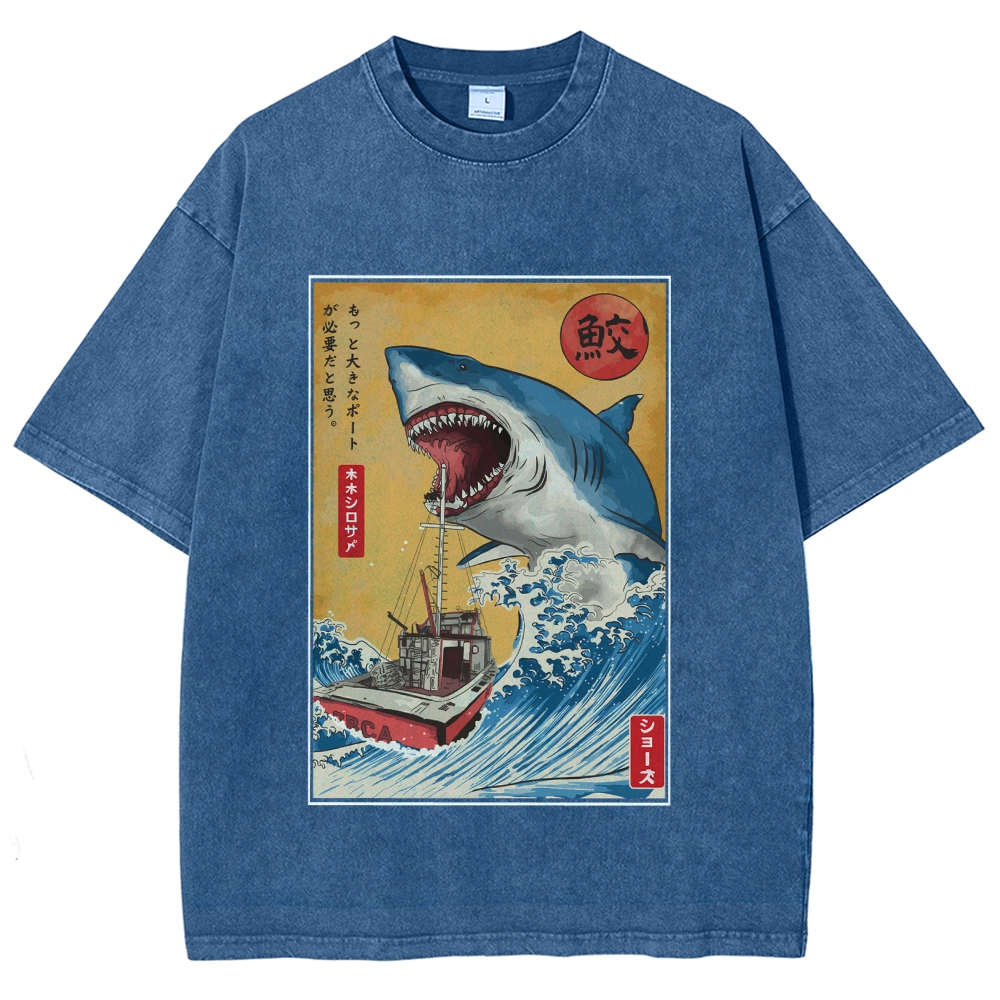 Ukiyoe Shark Japan Washed T-Shirt
