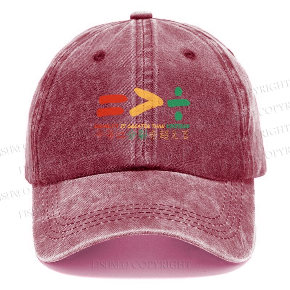 Unisex Equality Is Greater Than Division Vintage Casual Washed Cap