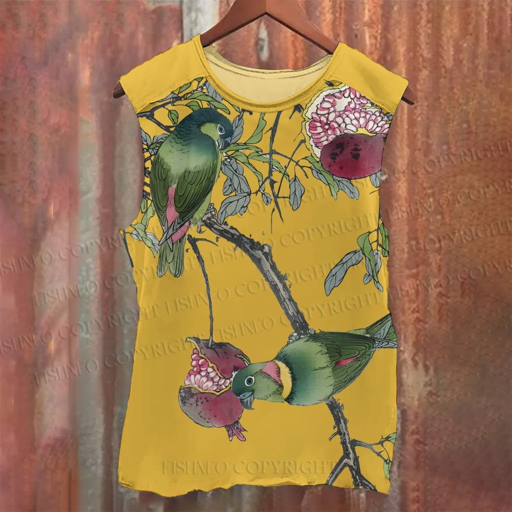 Unisex Casual Vintage Bird in Tree Printed Tank Top