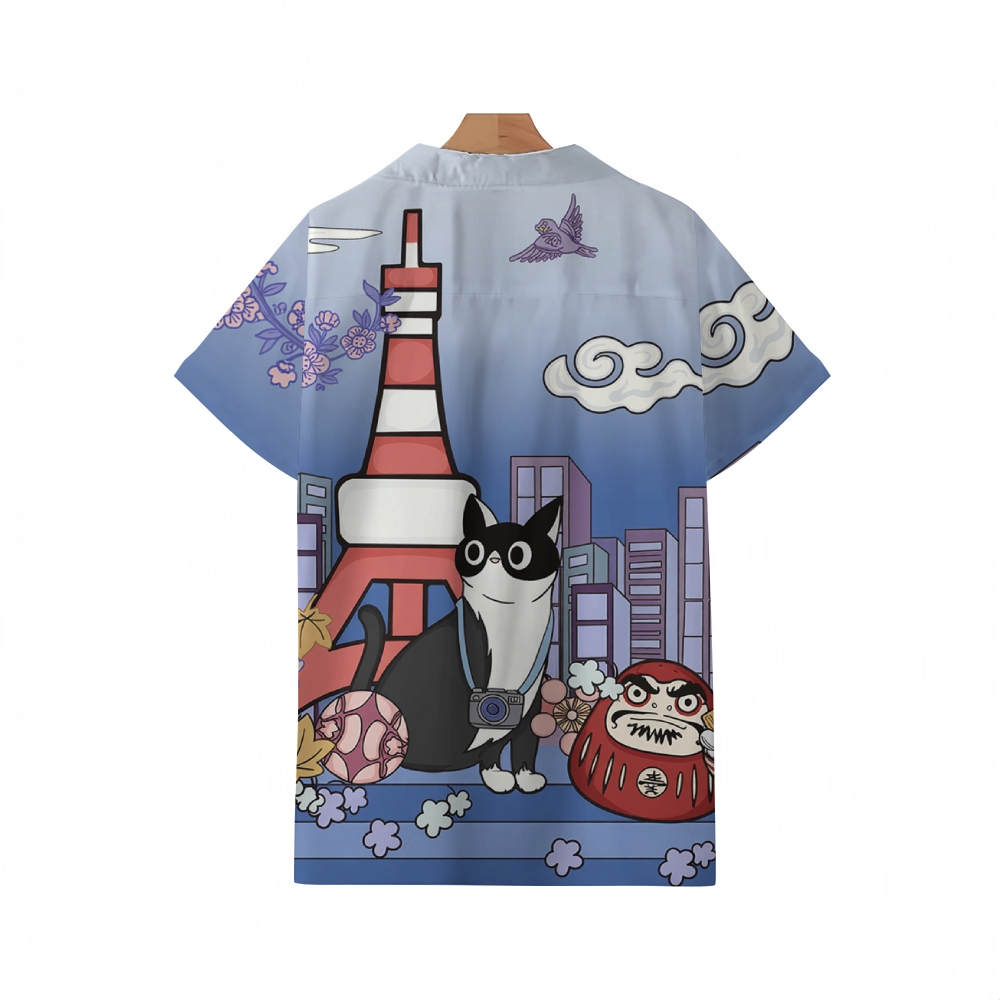 Tokyo Tower Landscape With Cat Aloha Hawaiian Shirt