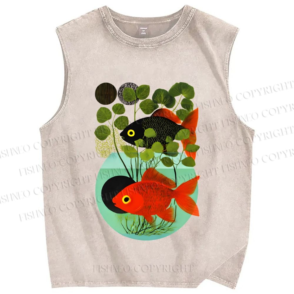 Unisex Koi Fish in Tank Printed Washed Tank Top