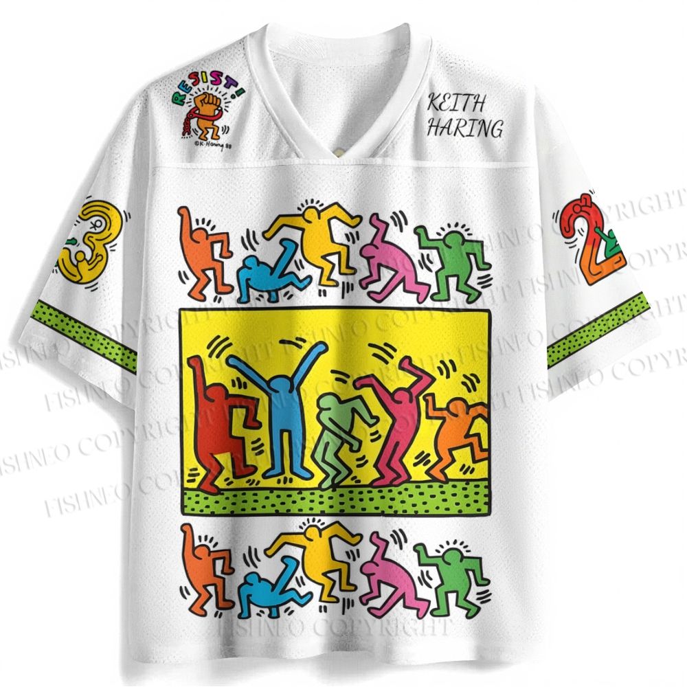 Keith Haring Dancing Figures Printed Jersey Shirts