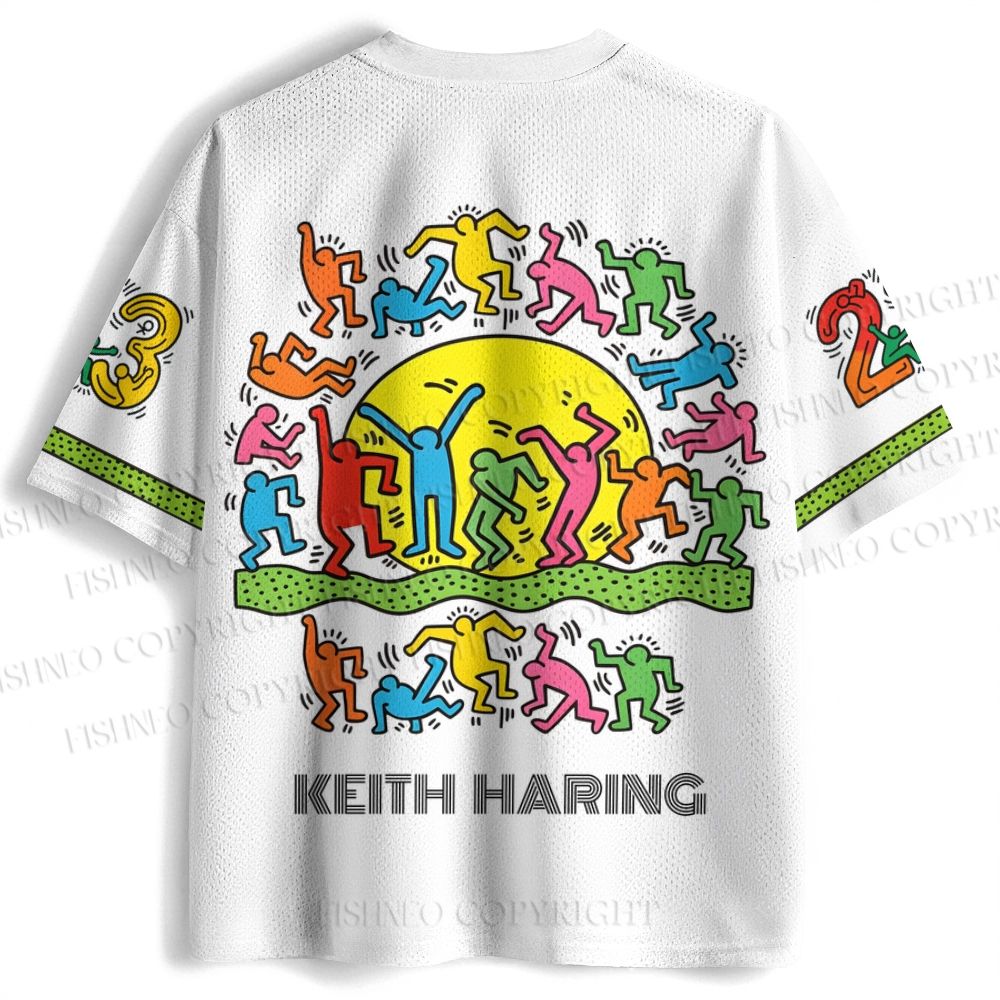 Keith Haring Dancing Figures Printed Jersey Shirts
