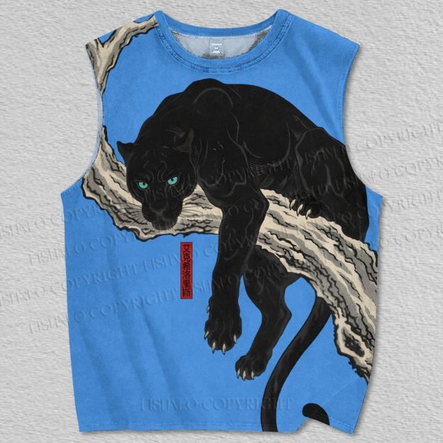 Unisex Black Panther in Tree Japanese Printed Tank Top