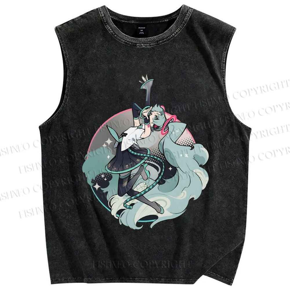 Unisex Hatsune Miku Printed Washed Tank Top