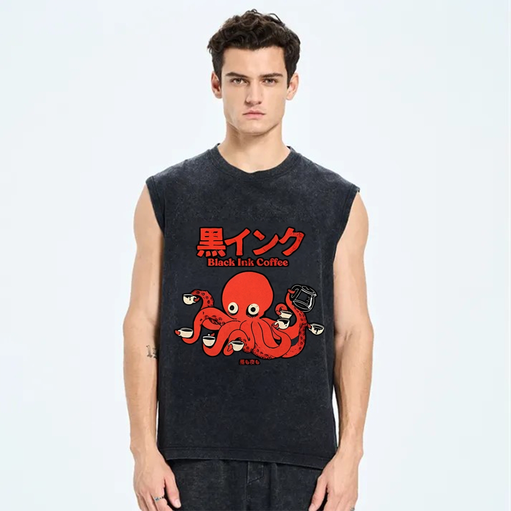 Octopus Coffee Pure Cotton Wash-Dyed Sleeveless Tank Top