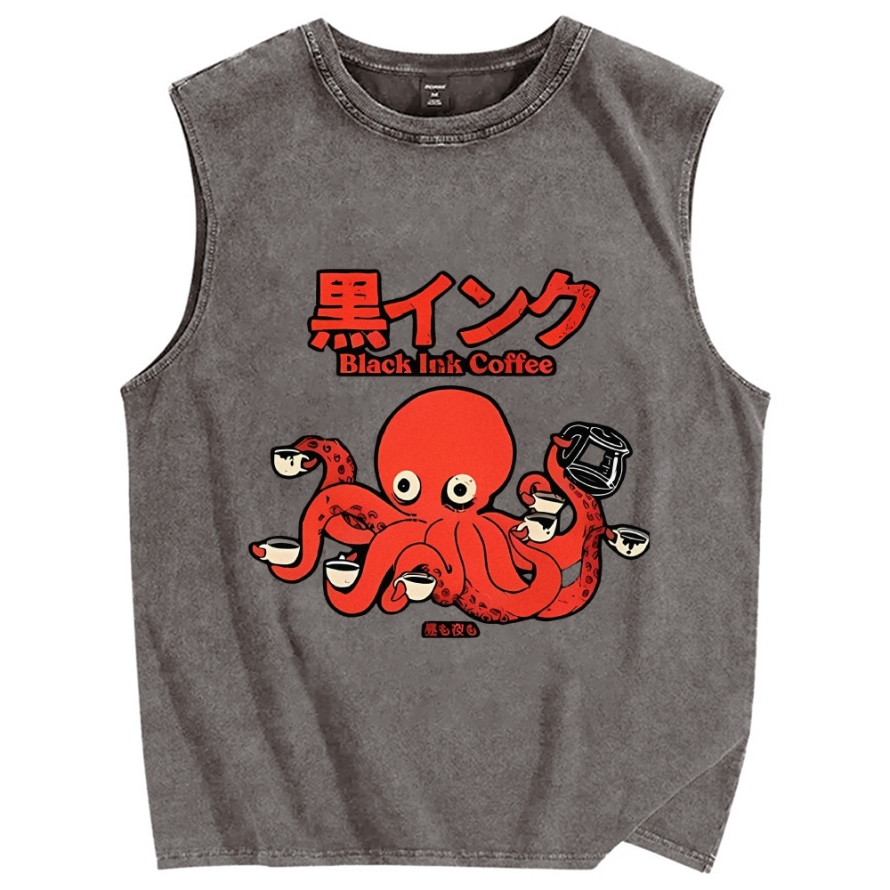 Octopus Coffee Pure Cotton Wash-Dyed Sleeveless Tank Top