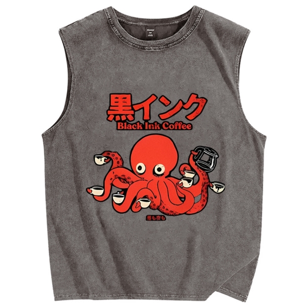 Octopus Coffee Pure Cotton Wash-Dyed Sleeveless Tank Top