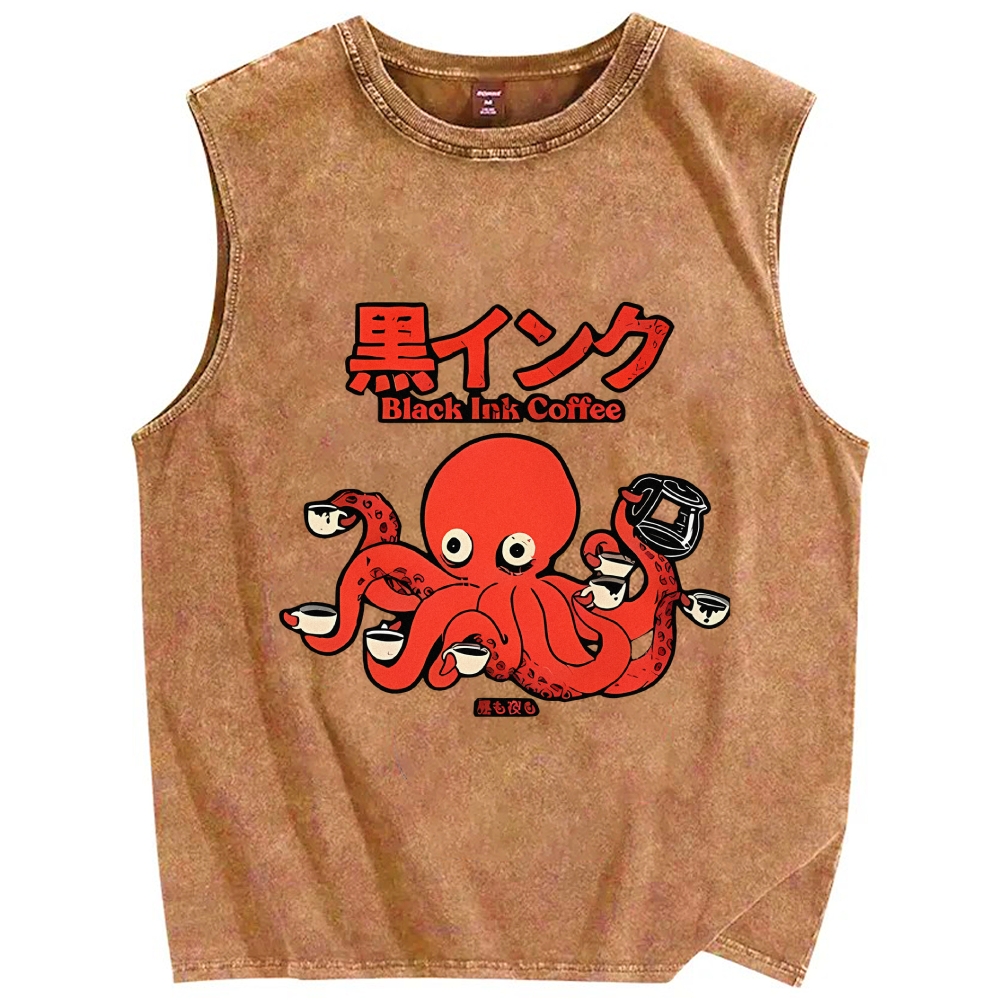 Octopus Coffee Pure Cotton Wash-Dyed Sleeveless Tank Top