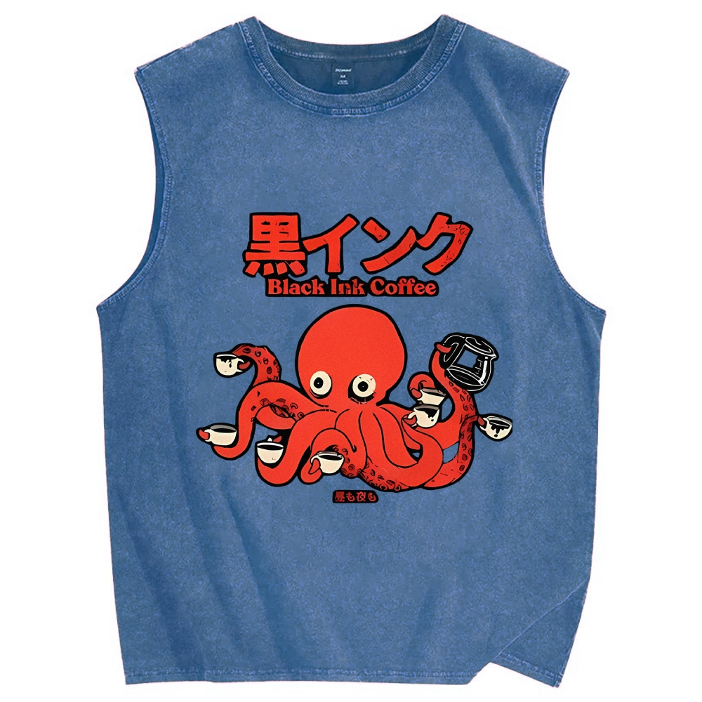 Octopus Coffee Pure Cotton Wash-Dyed Sleeveless Tank Top