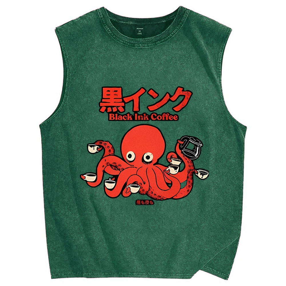 Octopus Coffee Pure Cotton Wash-Dyed Sleeveless Tank Top