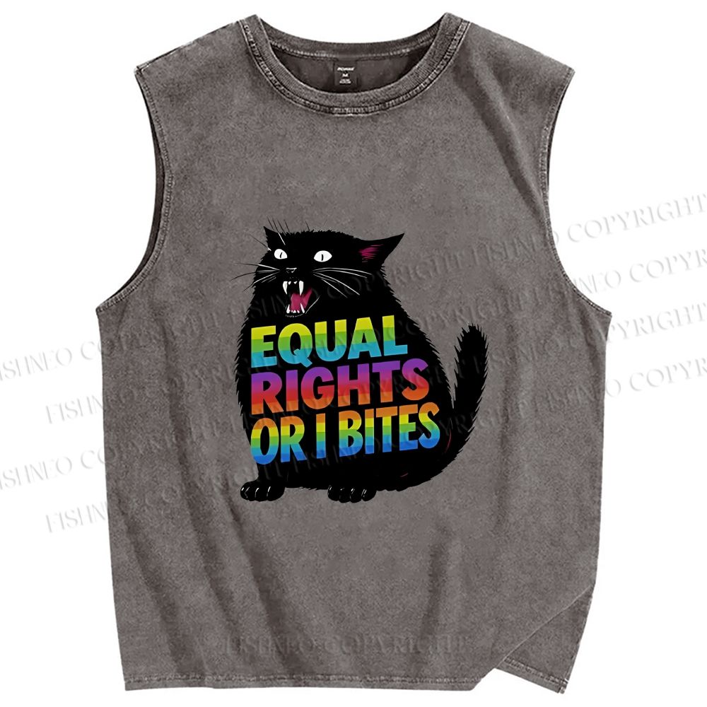 Unisex Funny Cat For Equality Warriors Printed Washed Tank Top