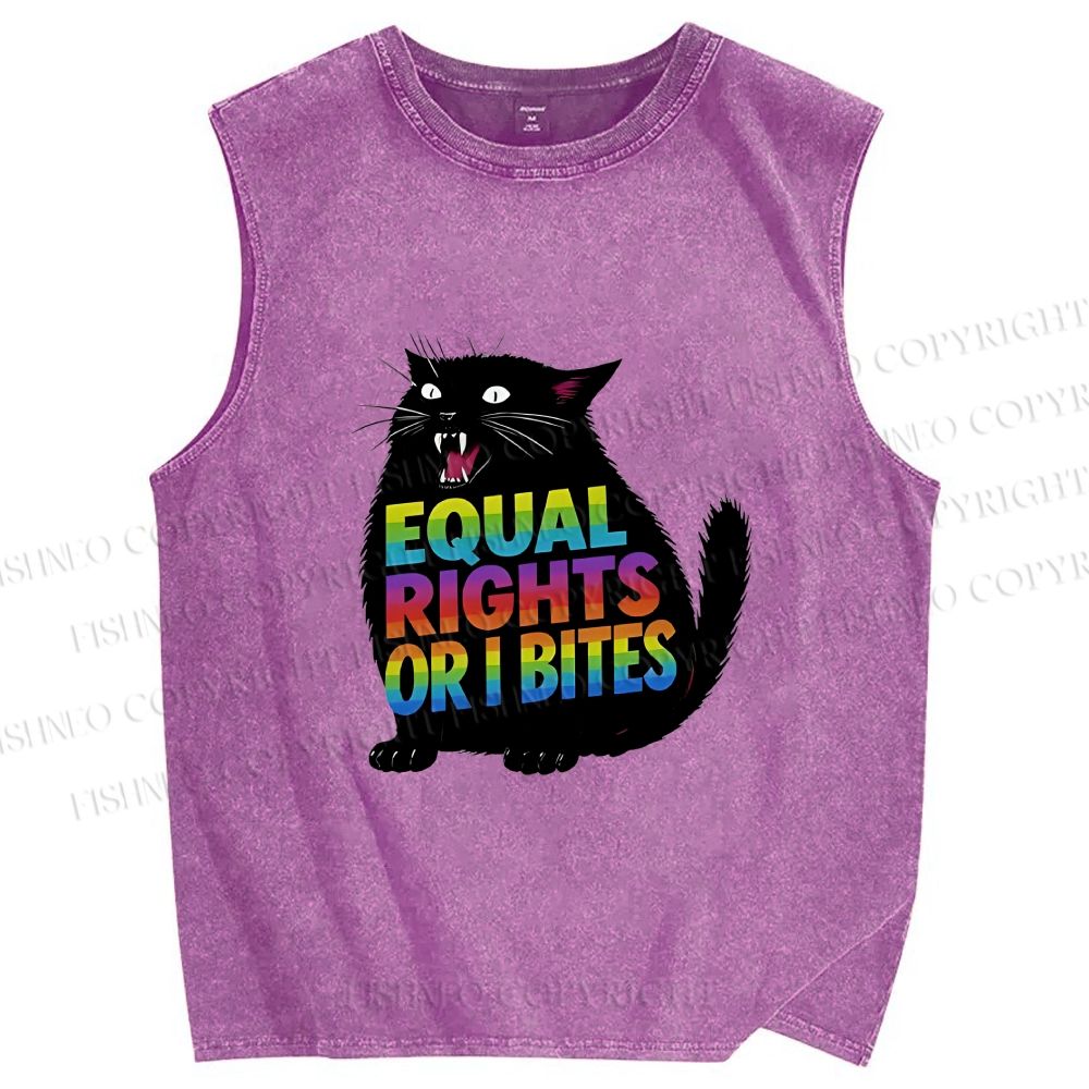 Unisex Funny Cat For Equality Warriors Printed Washed Tank Top